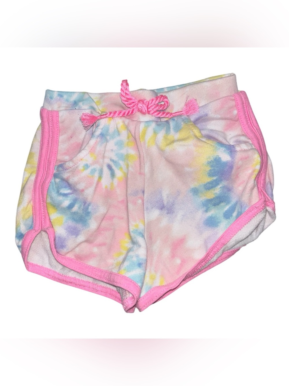 Pastel Tie-Dye Pink Trim Drawstring Shorts